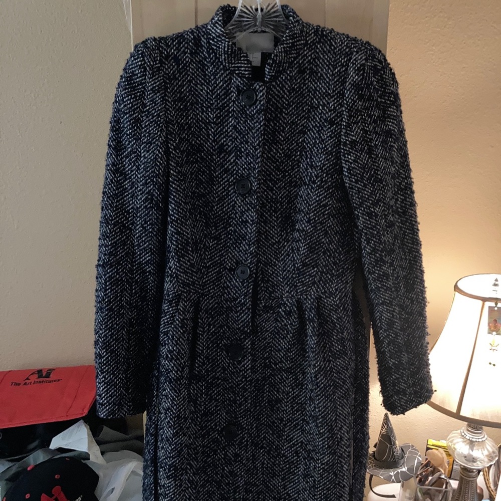 H&M Black and White Textured Coat